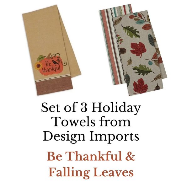 Set of 3 Thanksgiving Holiday Kitchen Towels Linens Embroidered Cotton NWT - Picture 1 of 4